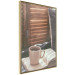 Wall Poster Mug of Memories - open book with tea against wooden doors 124456 additionalThumb 12