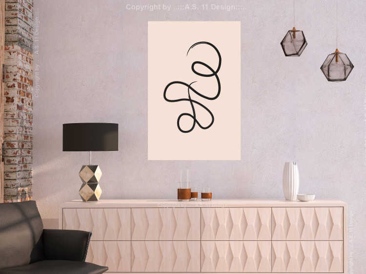 Canvas Art Print Black, twisted string - an abstract wave on a beige background 125656 additionalImage 3