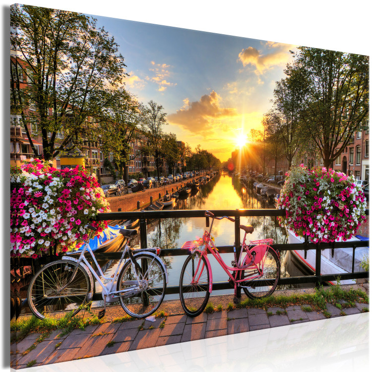 Canvas Bicycle City (1-part) wide - city river landscape of Amsterdam 128356 additionalImage 2