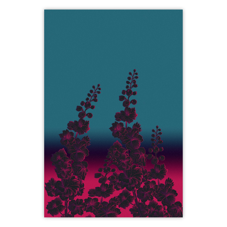 Poster Cosmic Flowers - abstraction with scarlet nature on an uneven background 129156