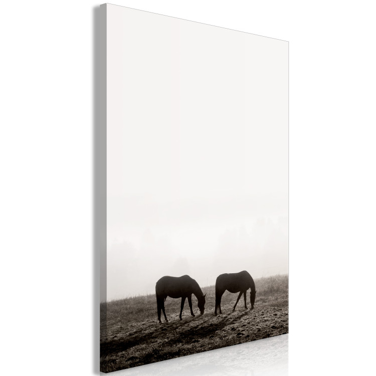 Canvas Horses in the morning - landscape depicting animals grazing at sunrise 130256 additionalImage 2