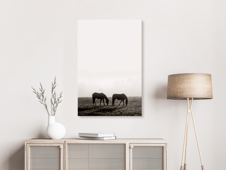 Canvas Horses in the morning - landscape depicting animals grazing at sunrise 130256 additionalImage 3