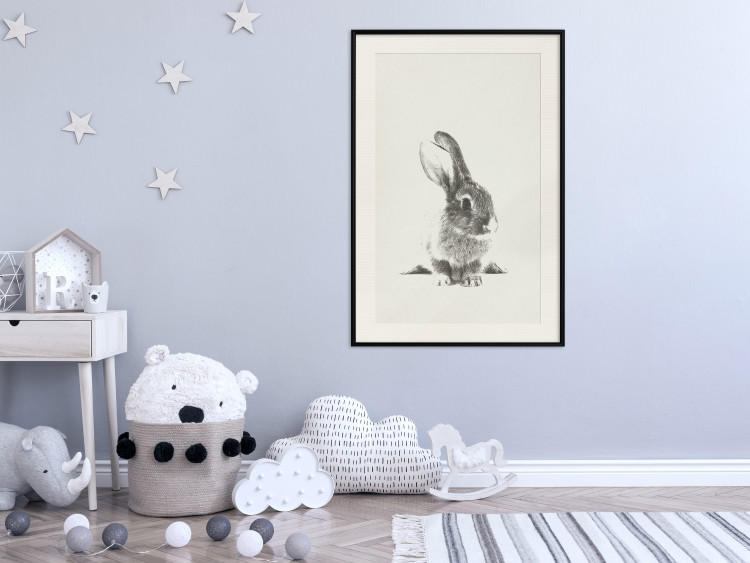 Poster Fluffy Bunny - gray rabbit sketch on a solid background 130756 additionalImage 24
