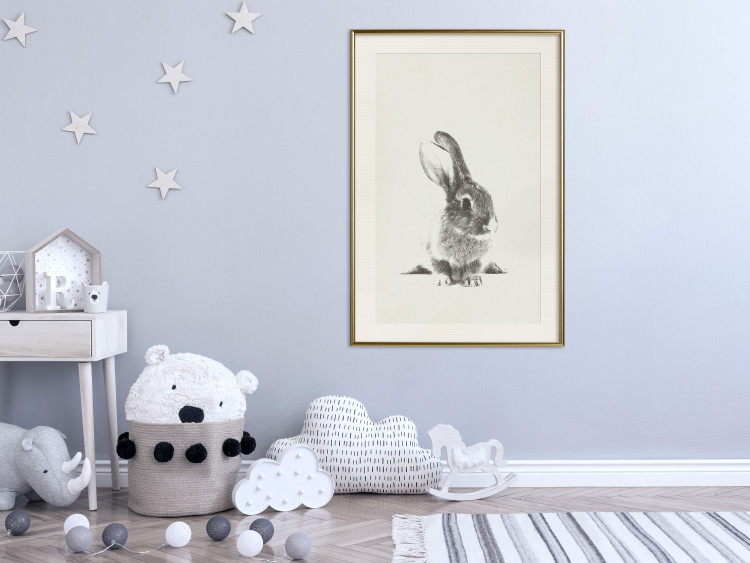 Poster Fluffy Bunny - gray rabbit sketch on a solid background 130756 additionalImage 22