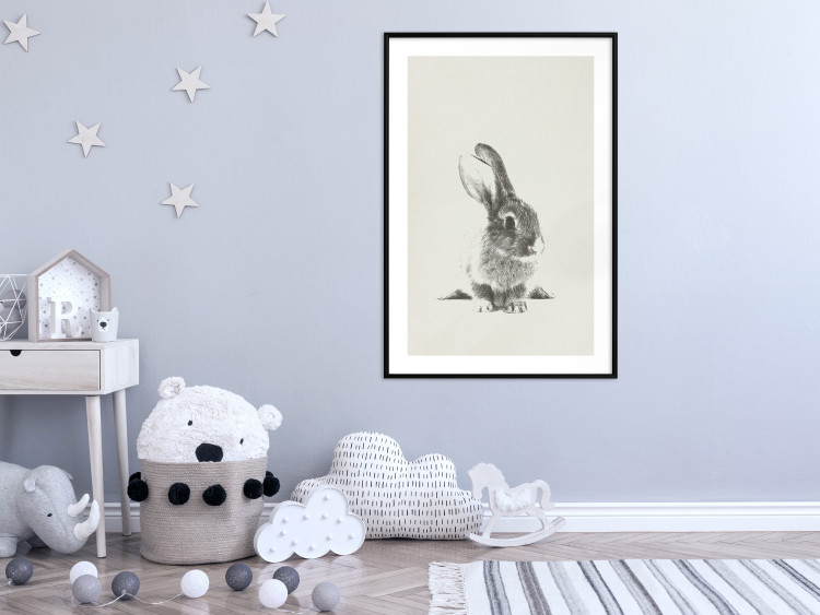 Poster Fluffy Bunny - gray rabbit sketch on a solid background 130756 additionalImage 23