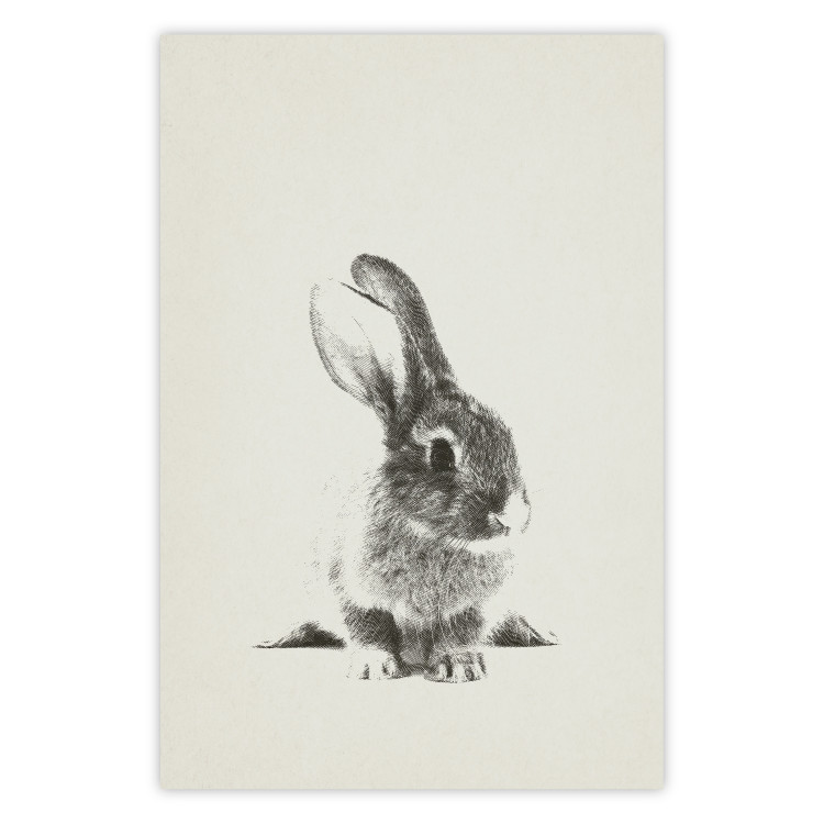 Poster Fluffy Bunny - gray rabbit sketch on a solid background 130756