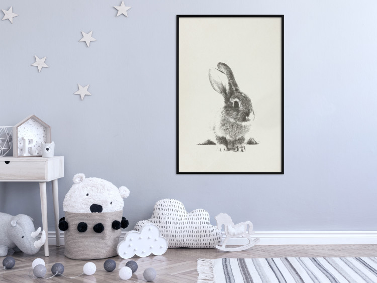 Poster Fluffy Bunny - gray rabbit sketch on a solid background 130756 additionalImage 4