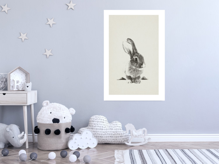 Poster Fluffy Bunny - gray rabbit sketch on a solid background 130756 additionalImage 5