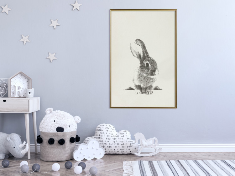 Poster Fluffy Bunny - gray rabbit sketch on a solid background 130756 additionalImage 7