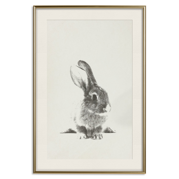 Poster Fluffy Bunny - gray rabbit sketch on a solid background 130756 additionalImage 20