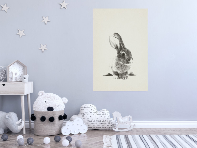 Poster Fluffy Bunny - gray rabbit sketch on a solid background 130756 additionalImage 2
