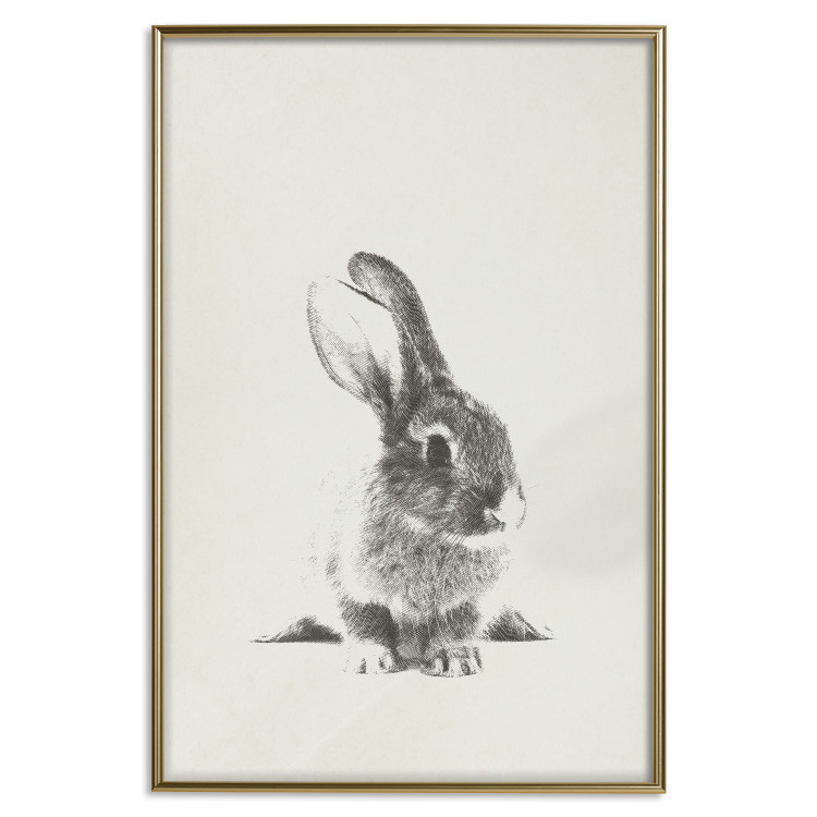 Poster Fluffy Bunny - gray rabbit sketch on a solid background 130756 additionalImage 21