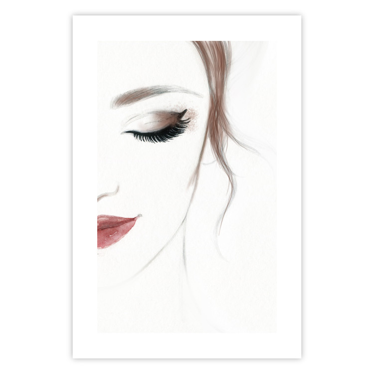 Poster Delicate Beauty - a portrait of a woman with red lips and a white background 136456 additionalImage 10