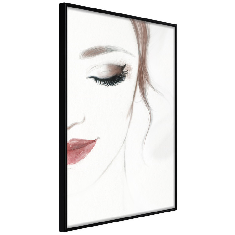 Poster Delicate Beauty - a portrait of a woman with red lips and a white background 136456 additionalImage 3