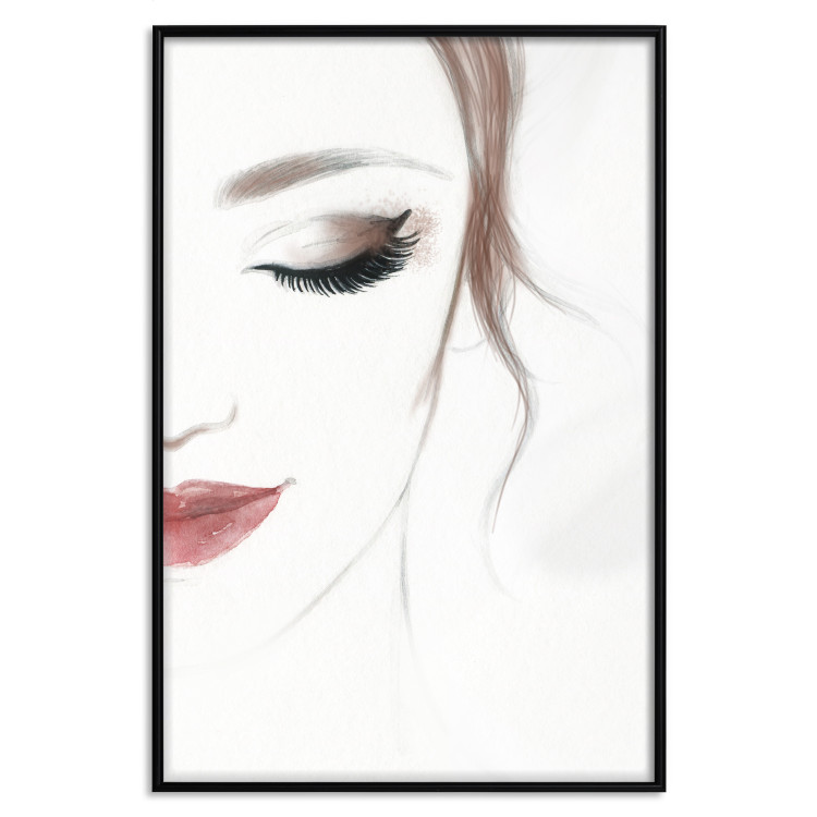 Poster Delicate Beauty - a portrait of a woman with red lips and a white background 136456 additionalImage 11