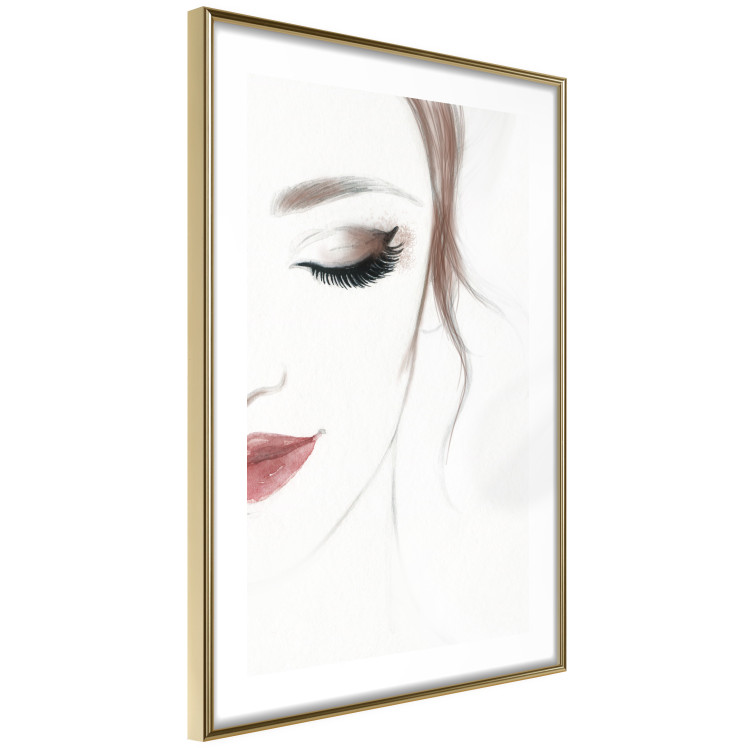 Poster Delicate Beauty - a portrait of a woman with red lips and a white background 136456 additionalImage 2