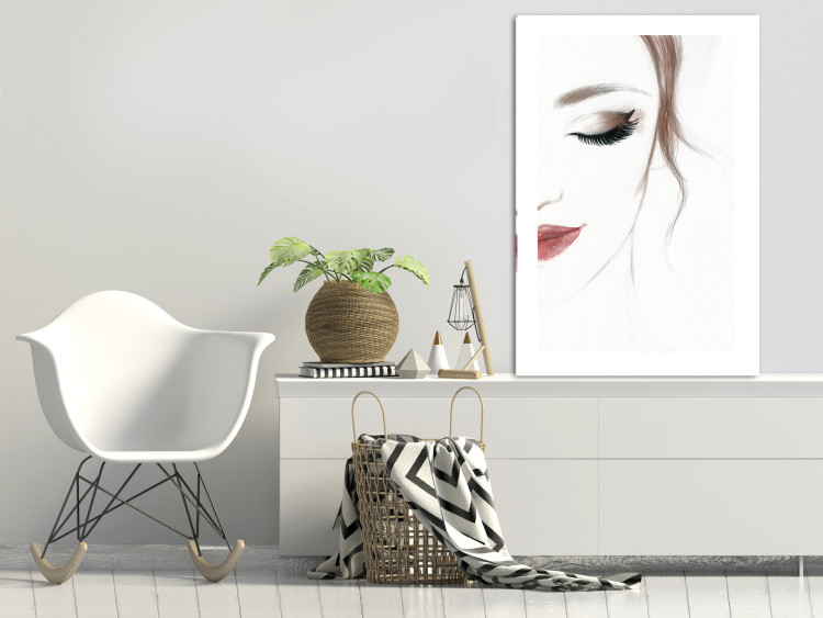 Poster Delicate Beauty - a portrait of a woman with red lips and a white background 136456 additionalImage 15