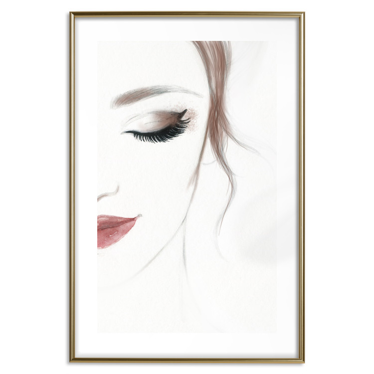 Poster Delicate Beauty - a portrait of a woman with red lips and a white background 136456 additionalImage 19