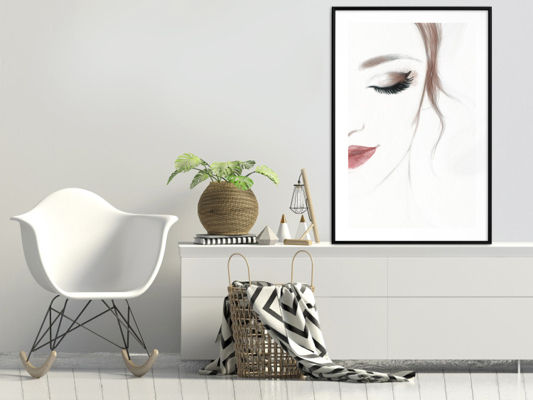 Poster Delicate Beauty - a portrait of a woman with red lips and a white background 136456 additionalImage 17