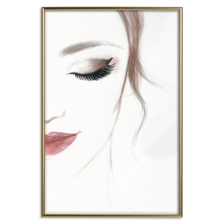 Poster Delicate Beauty - a portrait of a woman with red lips and a white background 136456 additionalImage 12