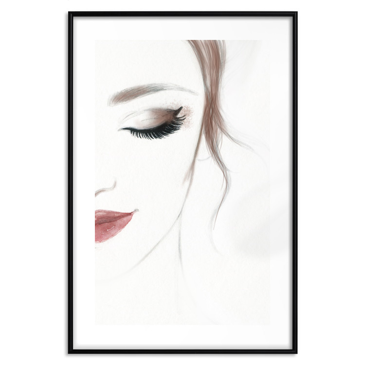Poster Delicate Beauty - a portrait of a woman with red lips and a white background 136456 additionalImage 20