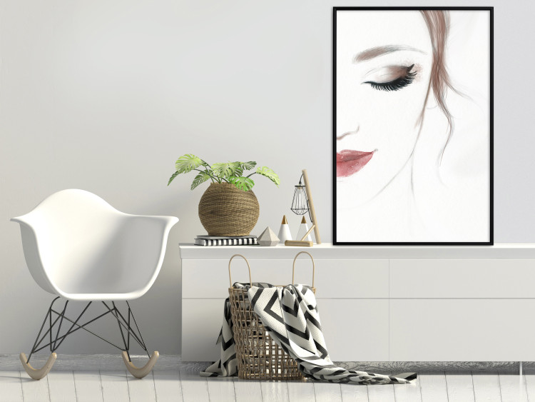 Poster Delicate Beauty - a portrait of a woman with red lips and a white background 136456 additionalImage 14