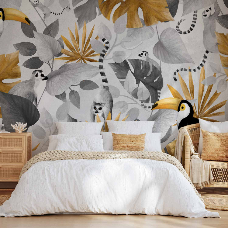 Photo Wallpaper Jungle animals - tropical theme with toucans, lemurs and leaves 138456 additionalImage 2