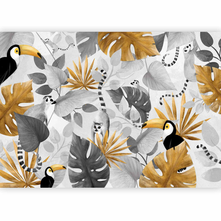 Photo Wallpaper Jungle animals - tropical theme with toucans, lemurs and leaves 138456 additionalImage 5
