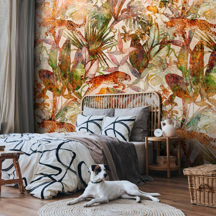 Wall Mural Wild nature - exotic composition with leopards and plant motif 142356 additionalImage 2