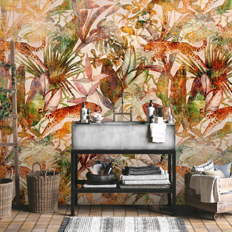 Wall Mural Wild nature - exotic composition with leopards and plant motif 142356 additionalImage 8