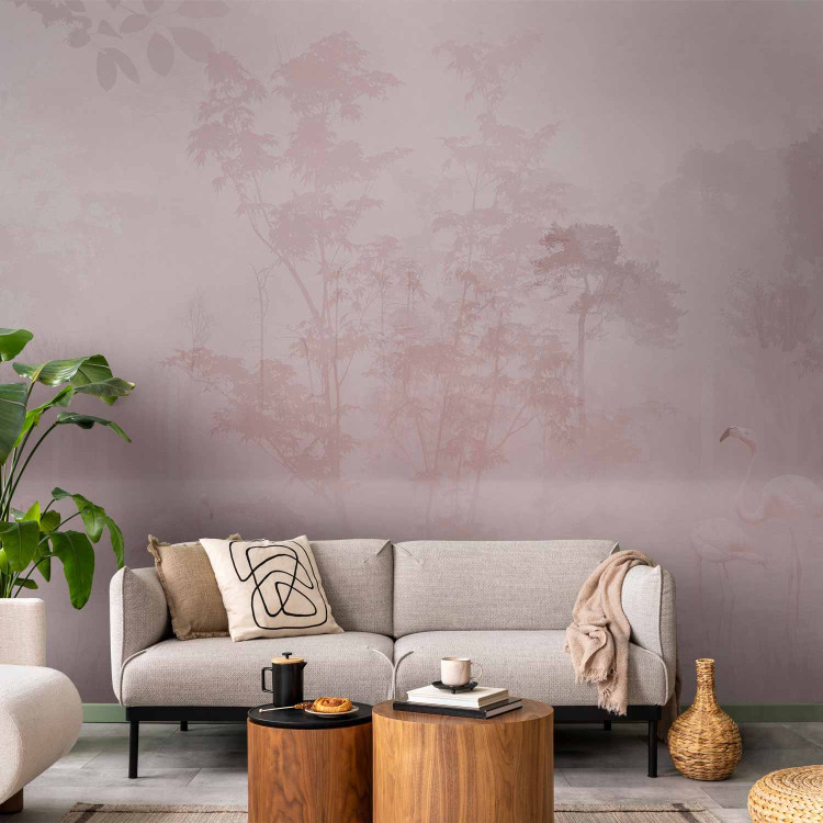 Wall Mural Flamingos among the trees - minimalist landscape with birds in a lake 142656