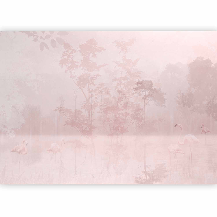 Wall Mural Flamingos among the trees - minimalist landscape with birds in a lake 142656 additionalImage 1