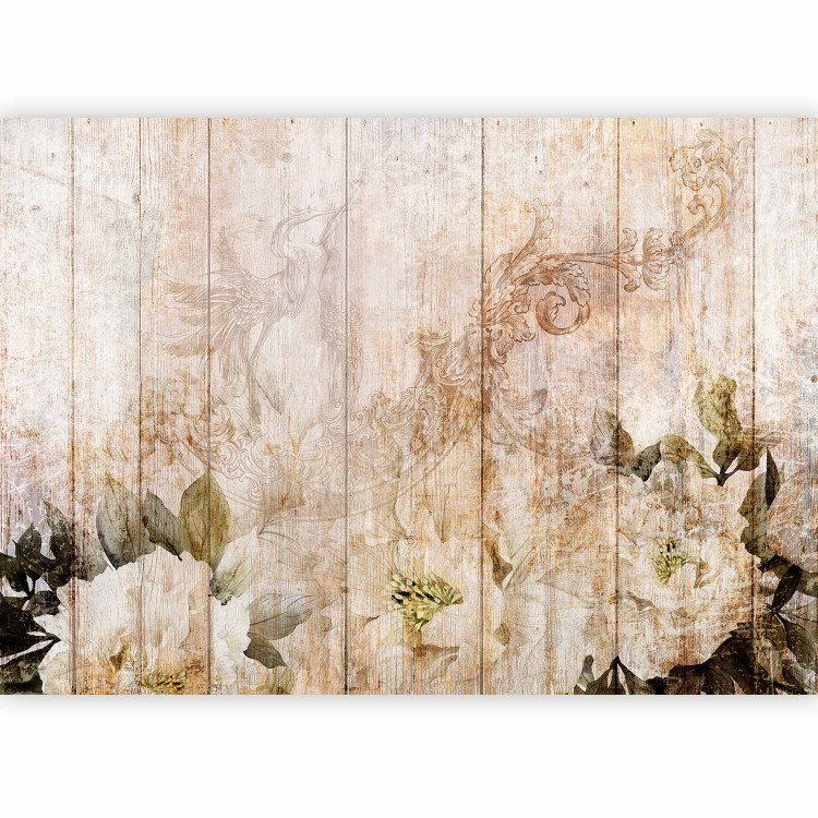 Wall Mural Our memories - flowers on a vintage-style plank textured background 143756 additionalImage 1
