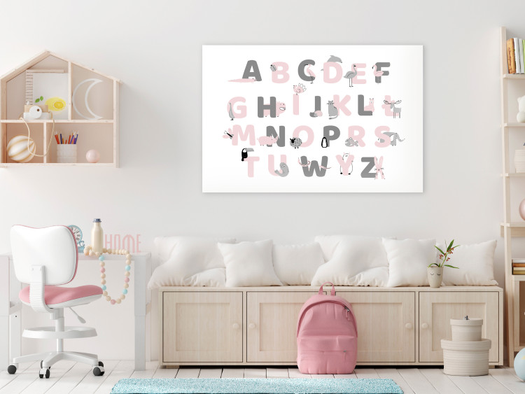 Canvas Print Polish Alphabet for Children - Pink and Gray Letters with Animals 146456 additionalImage 3