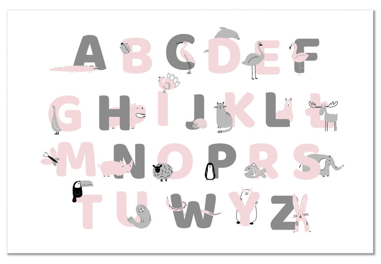 Canvas Print Polish Alphabet for Children - Pink and Gray Letters with Animals 146456