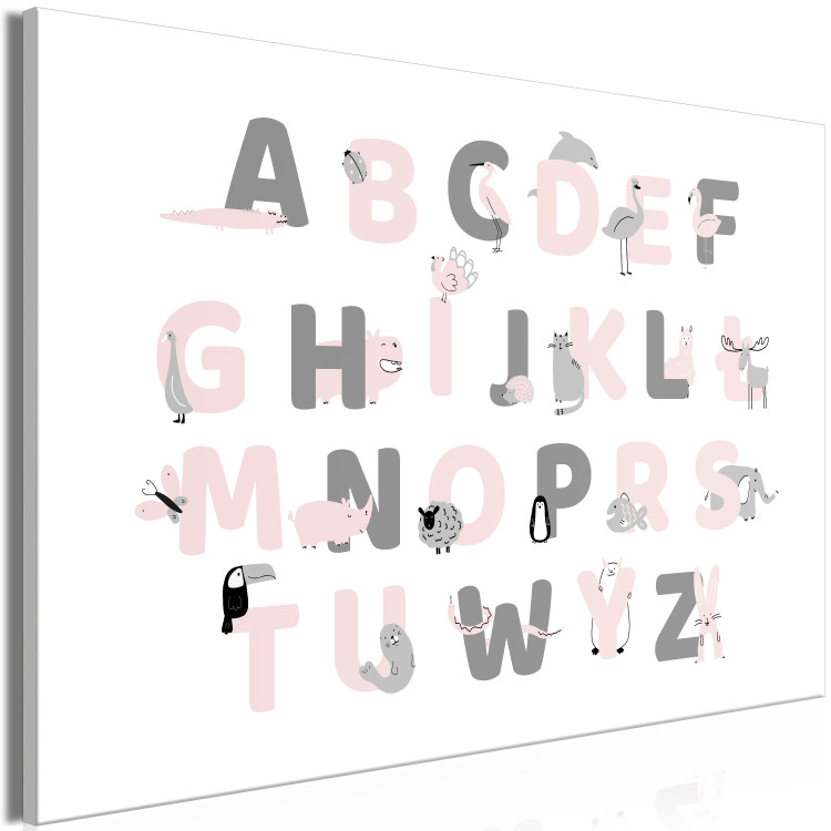 Canvas Print Polish Alphabet for Children - Pink and Gray Letters with Animals 146456 additionalImage 2