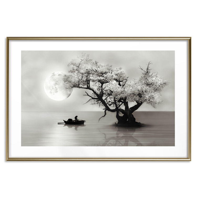 Poster Landscape - Man in a Boat on a Lake in the Glow of the Moon 147656 additionalImage 10