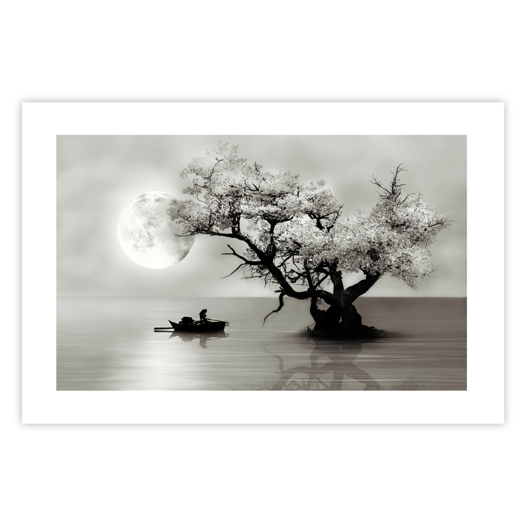 Poster Landscape - Man in a Boat on a Lake in the Glow of the Moon 147656 additionalImage 8