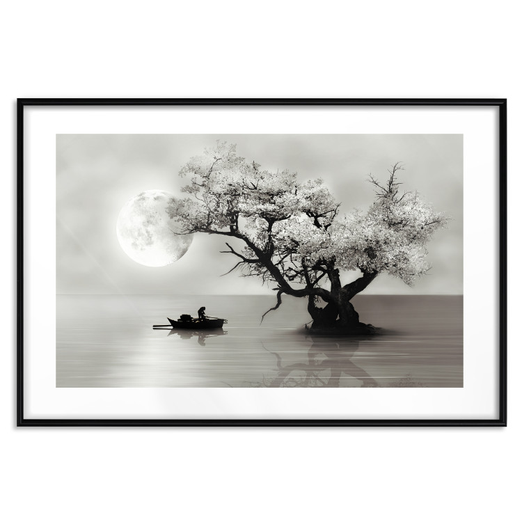 Poster Landscape - Man in a Boat on a Lake in the Glow of the Moon 147656 additionalImage 11