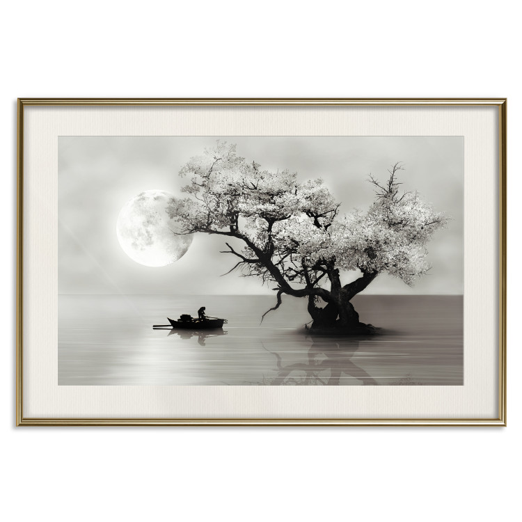 Poster Landscape - Man in a Boat on a Lake in the Glow of the Moon 147656 additionalImage 25