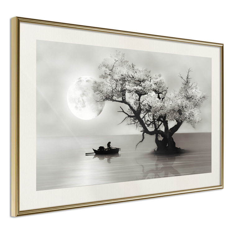Poster Landscape - Man in a Boat on a Lake in the Glow of the Moon 147656 additionalImage 3