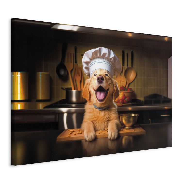 Canvas Art Print AI Golden Retriever Dog - Cheerful Animal in the Role of a Cook - Horizontal 150256 additionalImage 2