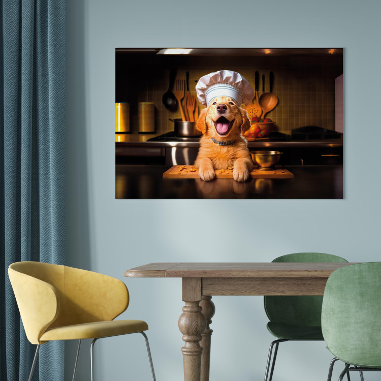Canvas Art Print AI Golden Retriever Dog - Cheerful Animal in the Role of a Cook - Horizontal 150256 additionalImage 5