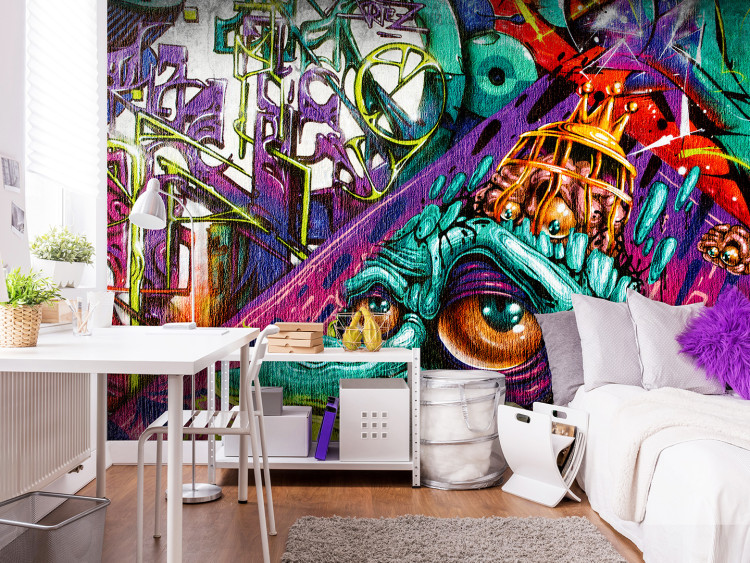 Photo Wallpaper Street art - colourful graffiti in purple with goblin figure 92256