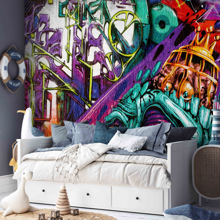Photo Wallpaper Street art - colourful graffiti in purple with goblin figure 92256 additionalImage 5