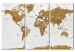 Canvas World Map: White Poetry (3-part) - brown continents on white 94556