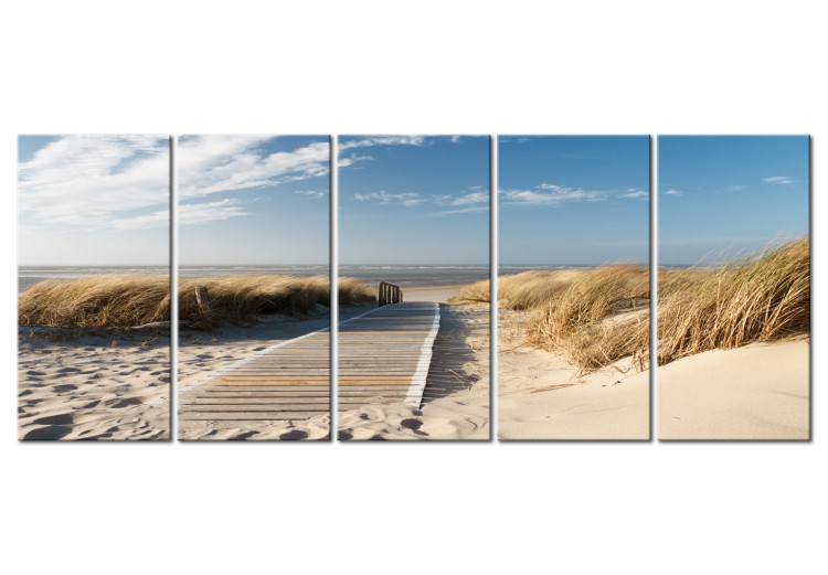 Canvas Art Print A sea promenade - seaside landscape with a beach and a calm sky 98556