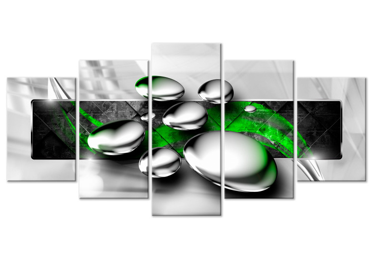 Canvas Print Shining Stones (5-part) Wide Green - Gray Abstraction 108466