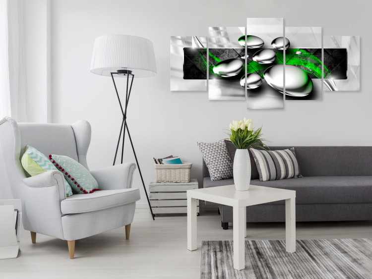 Canvas Print Shining Stones (5-part) Wide Green - Gray Abstraction 108466 additionalImage 3