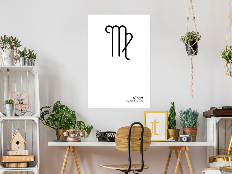 Poster Virgo - simple black and white composition with zodiac sign and text 117066 additionalImage 23